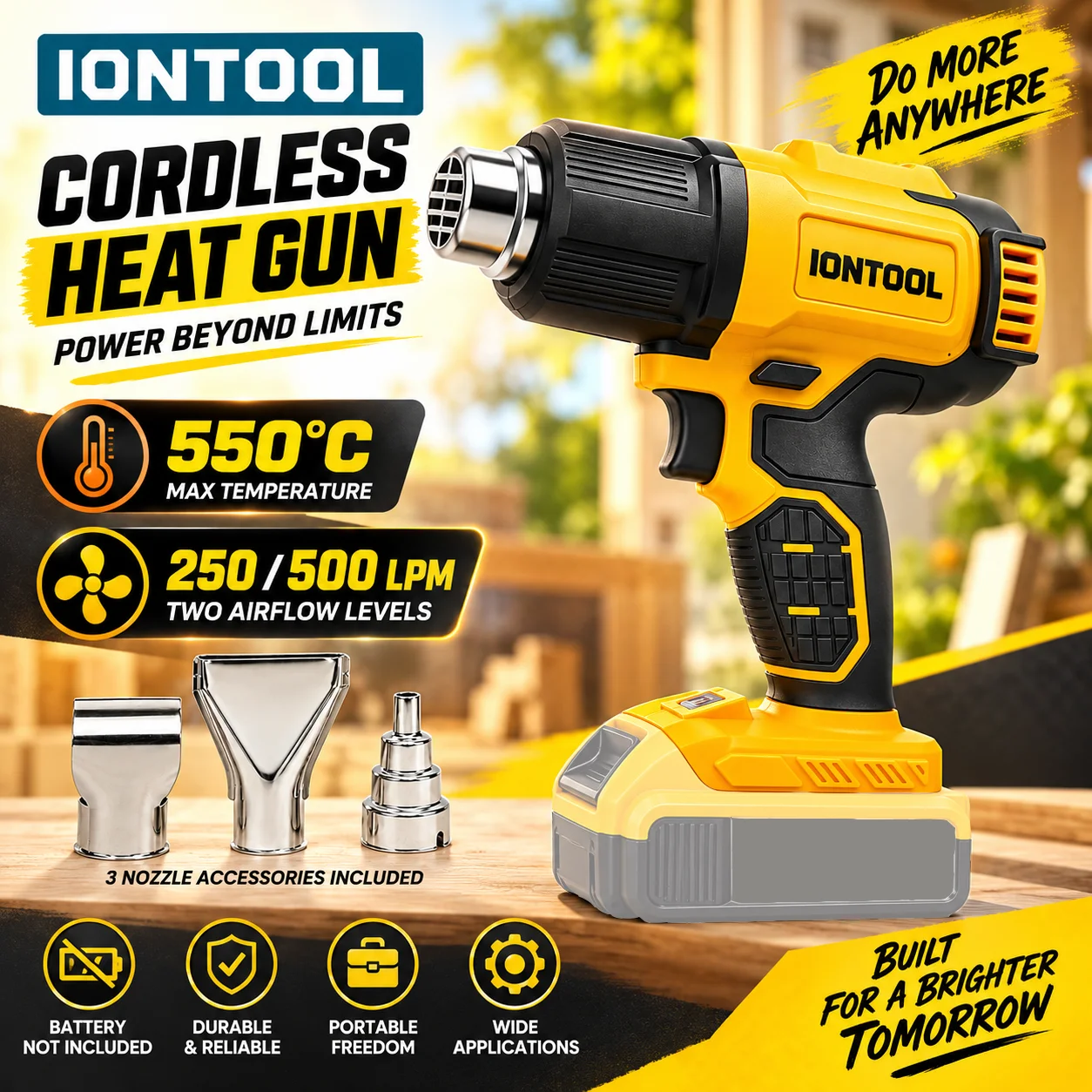 Cordless Heat Gun For Shrink Tubing - IONTOOL 550℃ Cordless Heat Gun For